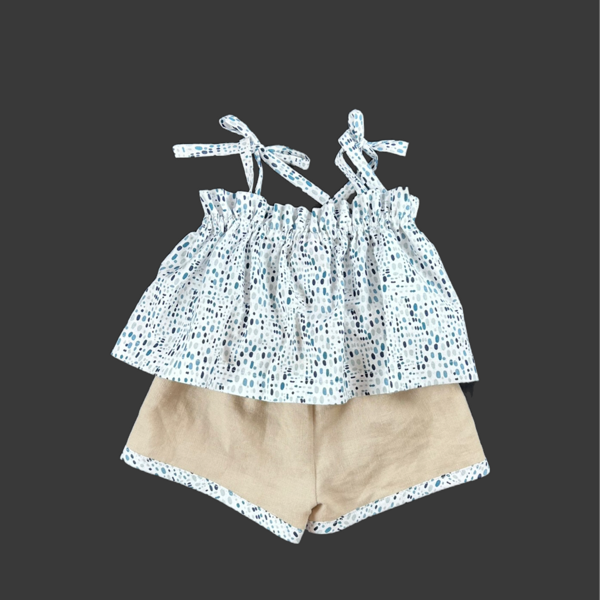 LIZZIE TIE BLOUSE AND SHORTS  - Sandstone